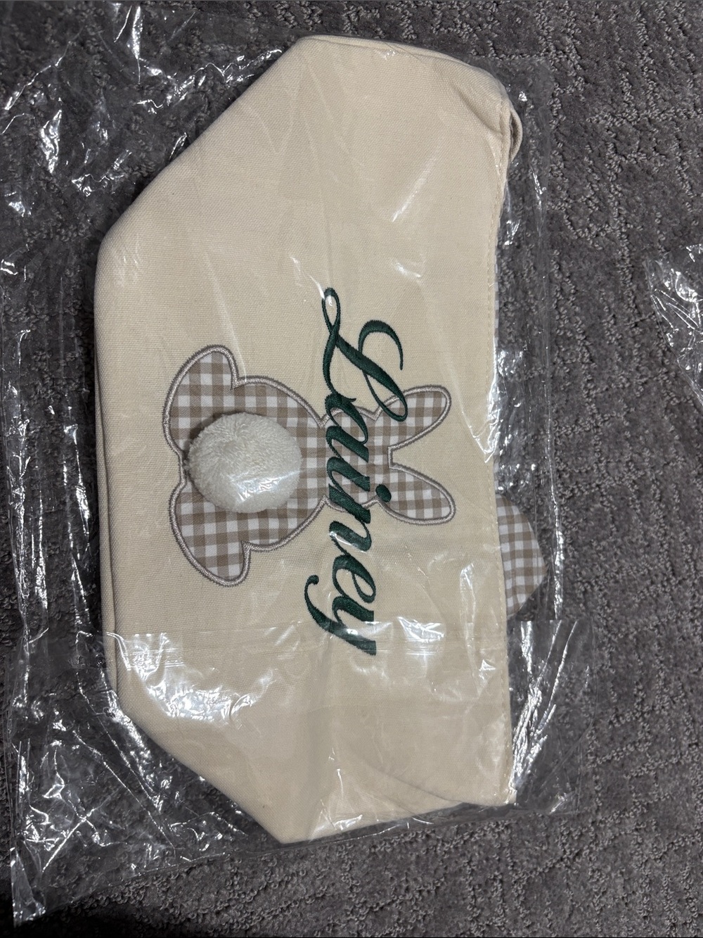 Bunny Embroidered Cream Cosmetic Pouch
